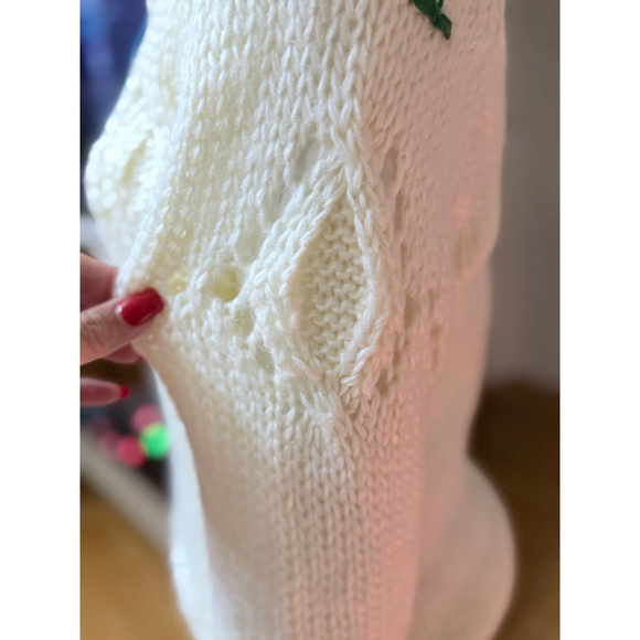 Vintage Carreau Cream Cable Knit Crew Neck Sweater with Floral Accents M - Picture 4 of 12